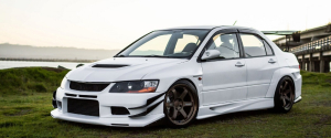 White modified Mitsubishi Evolution VIII