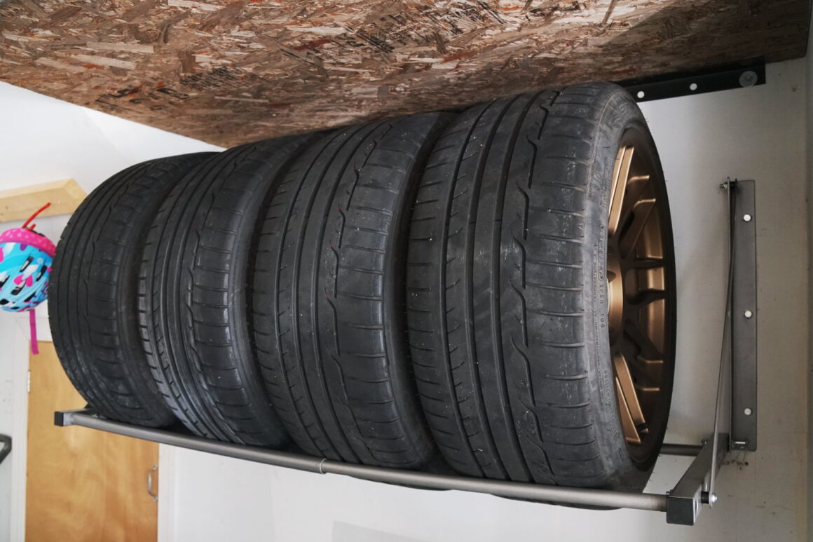 set of tires on the Maxxhaul tire wall mount